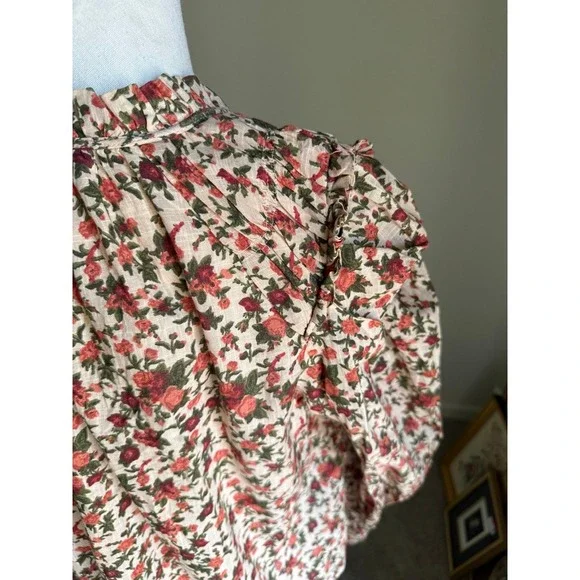 Free People Meant to Be Floral Print Blouse Top Long Sleeve Ruffle Boho Bohemian - Picture 6 of 9